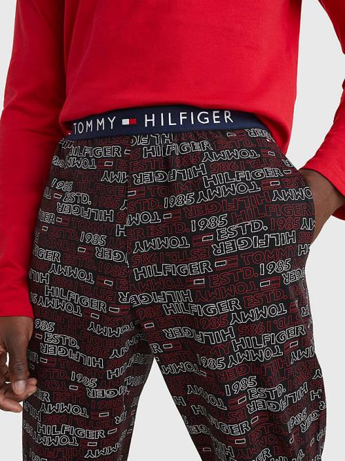 Tommy Hilfiger Print Long Sleeve Set Pijama Erkek Kırmızı | TH512JVS