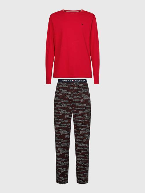 Tommy Hilfiger Print Long Sleeve Set Pijama Erkek Kırmızı | TH512JVS