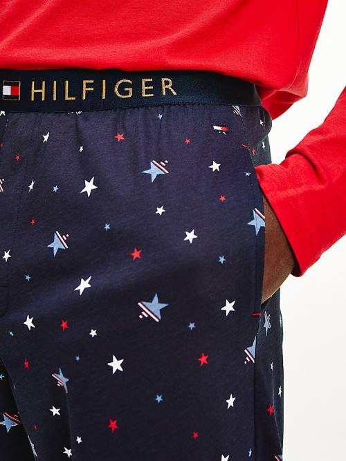 Tommy Hilfiger Print Long Sleeve Set Pijama Erkek Kırmızı | TH750IBR