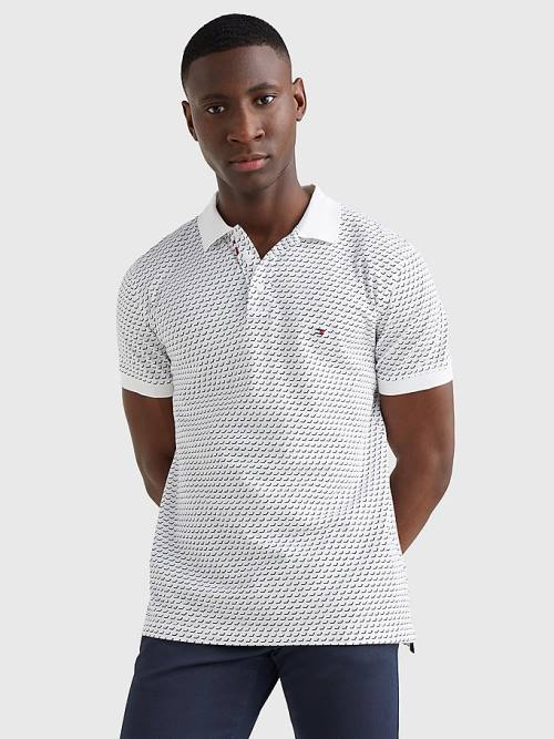 Tommy Hilfiger Print Regular Fit Polo Yaka Tişört Erkek Beyaz | TH016UME