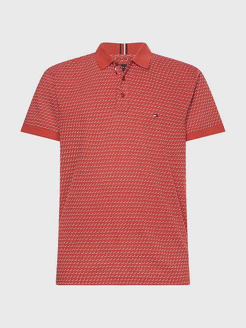 Tommy Hilfiger Print Regular Fit Polo Yaka Tişört Erkek Kırmızı | TH098QRF