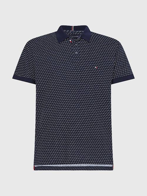 Tommy Hilfiger Print Regular Fit Polo Yaka Tişört Erkek Mavi | TH368IJN