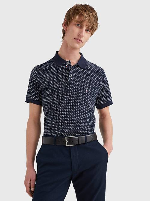 Tommy Hilfiger Print Regular Fit Polo Yaka Tişört Erkek Mavi | TH368IJN