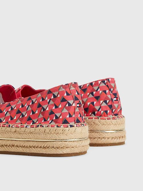 Tommy Hilfiger Printed Signature Logo Espadrilles Loafer Ayakkabı Kadın Pembe | TH046QMP