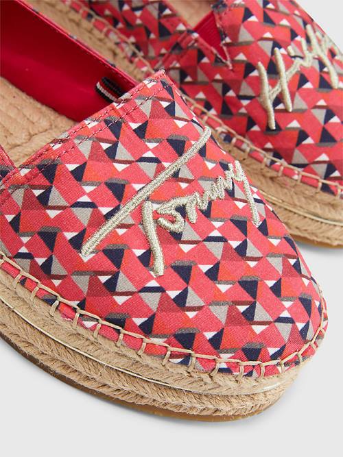 Tommy Hilfiger Printed Signature Logo Espadrilles Loafer Ayakkabı Kadın Pembe | TH046QMP