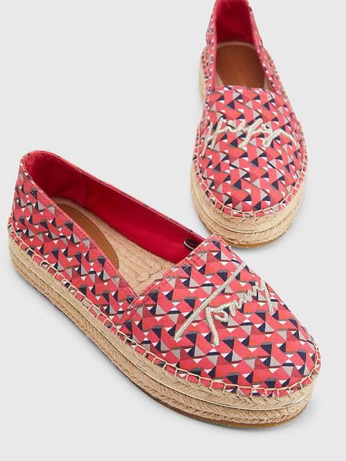 Tommy Hilfiger Printed Signature Logo Espadrilles Loafer Ayakkabı Kadın Pembe | TH046QMP