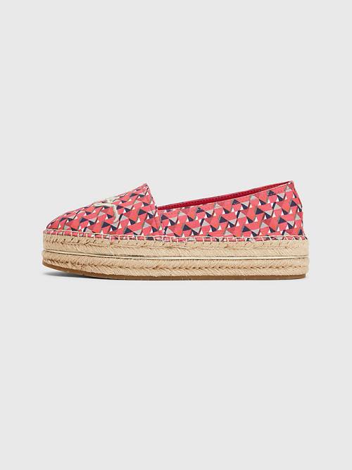 Tommy Hilfiger Printed Signature Logo Espadrilles Loafer Ayakkabı Kadın Pembe | TH046QMP