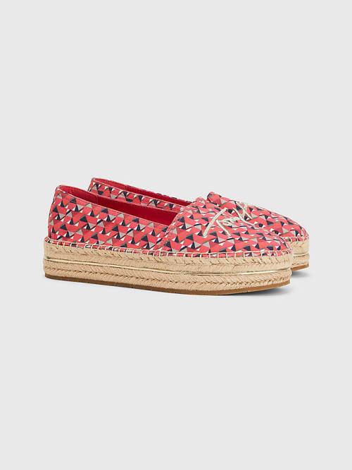 Tommy Hilfiger Printed Signature Logo Espadrilles Loafer Ayakkabı Kadın Pembe | TH046QMP