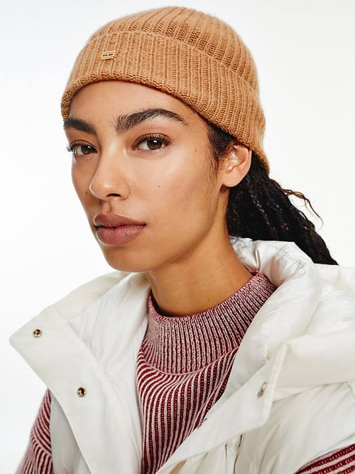 Tommy Hilfiger Pure Cashmere Beanie Şapka Kadın Kahverengi | TH519VQB