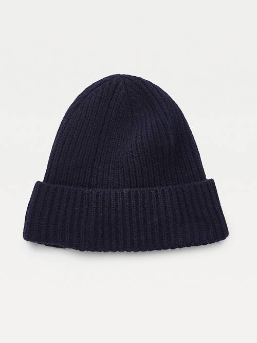 Tommy Hilfiger Pure Cashmere Rib-Knit Beanie Şapka Erkek Mavi | TH192MIY