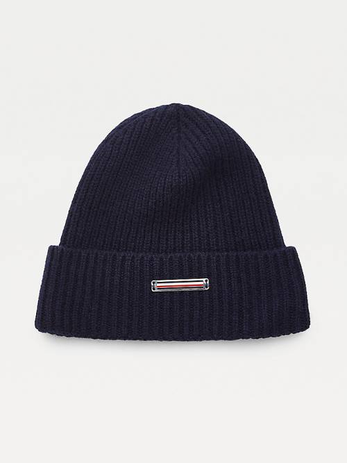 Tommy Hilfiger Pure Cashmere Rib-Knit Beanie Şapka Erkek Mavi | TH192MIY