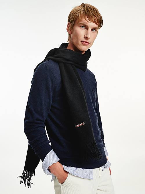 Tommy Hilfiger Pure Cashmere Signature Plaque Fular Erkek Siyah | TH194ZYM