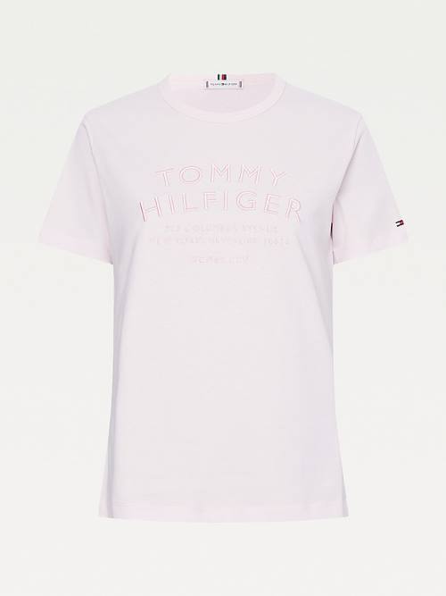 Tommy Hilfiger Pure Organic Pamuklu Embroidery Tişört Kadın Pembe | TH257DSM