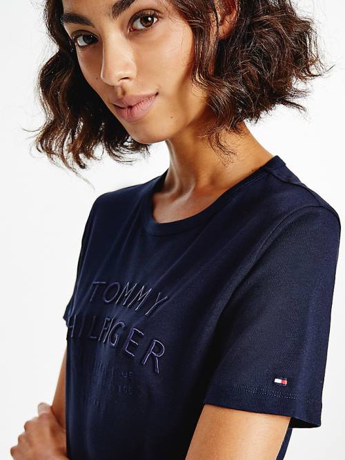 Tommy Hilfiger Pure Organic Pamuklu Embroidery Tişört Kadın Mavi | TH406BFW