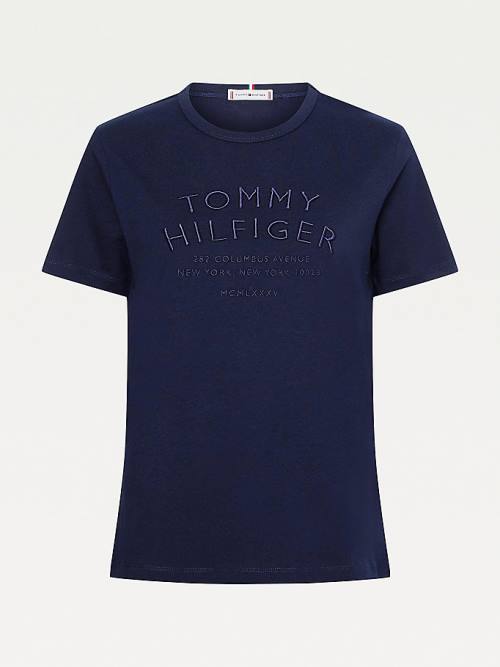 Tommy Hilfiger Pure Organic Pamuklu Embroidery Tişört Kadın Mavi | TH406BFW