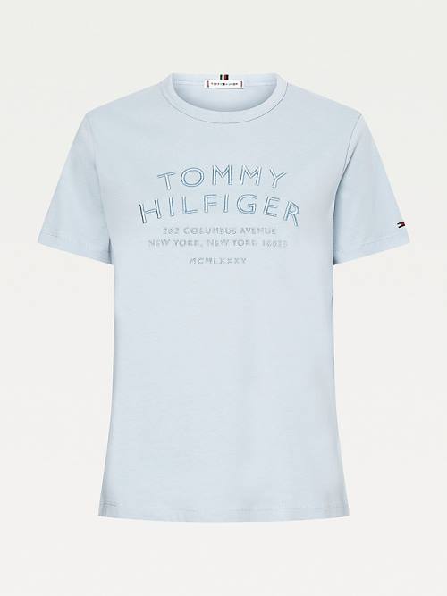 Tommy Hilfiger Pure Organic Pamuklu Embroidery Tişört Kadın Mavi | TH728PIO