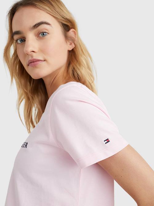 Tommy Hilfiger Pure Organic Pamuklu Logo Tişört Kadın Pembe | TH520DOI