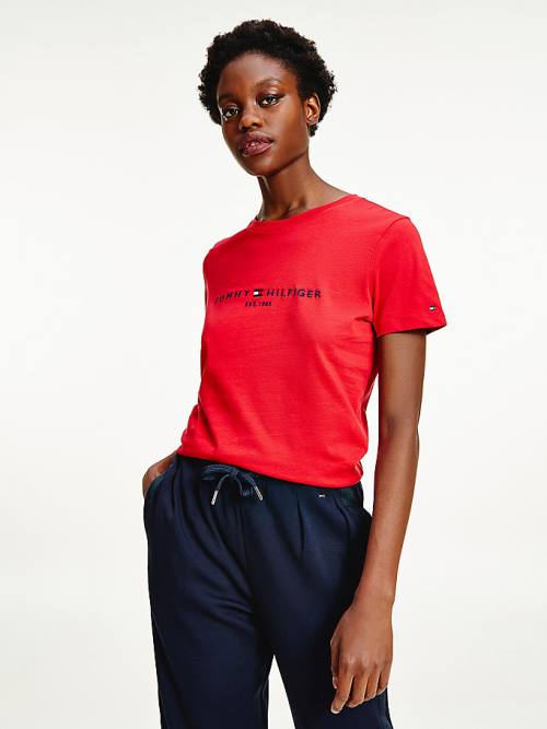 Tommy Hilfiger Pure Organic Pamuklu Logo Tişört Kadın Kırmızı | TH643XUH