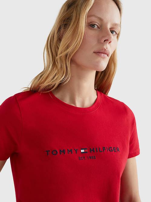 Tommy Hilfiger Pure Organic Pamuklu Logo Tişört Kadın Kırmızı | TH675IDR