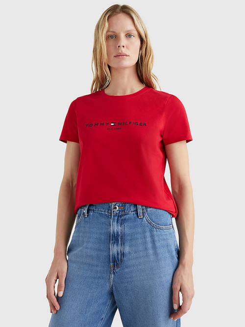 Tommy Hilfiger Pure Organic Pamuklu Logo Tişört Kadın Kırmızı | TH675IDR