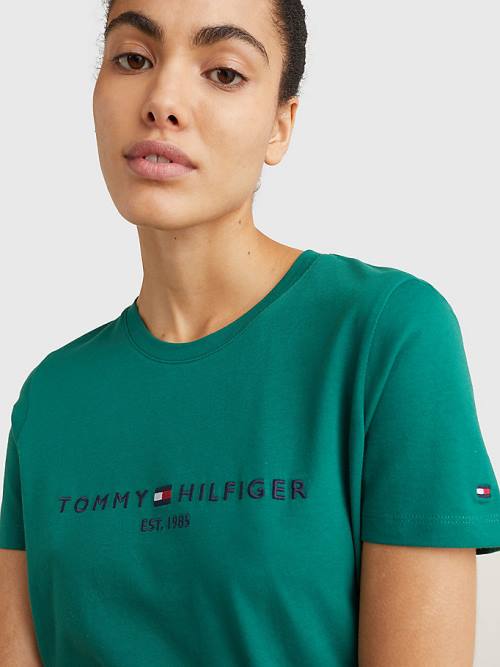 Tommy Hilfiger Pure Organic Pamuklu Logo Tişört Kadın Yeşil | TH941RUE