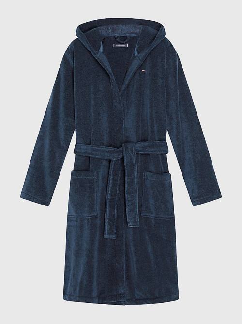 Tommy Hilfiger Pure Pamuklu Kukuletalı Bathrobe Pijama Erkek Mavi | TH851OKH