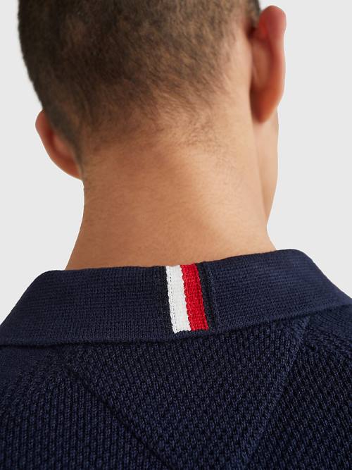 Tommy Hilfiger Pure Pamuklu Signature Detail Polo Kazak Erkek Mavi | TH037TJZ