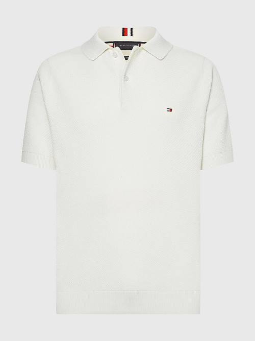 Tommy Hilfiger Pure Pamuklu Signature Detail Polo Kazak Erkek Beyaz | TH970BLH