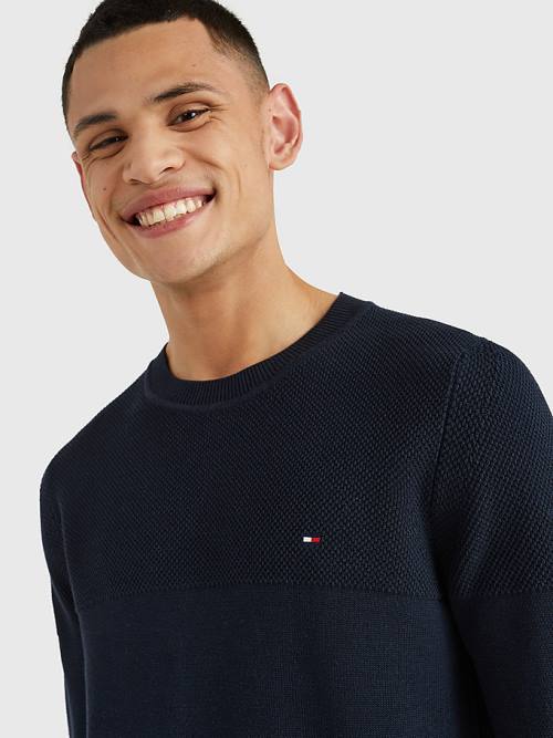 Tommy Hilfiger Pure Supima Pamuklu Flag Embroidery Jumper Kazak Erkek Mavi | TH127HYT