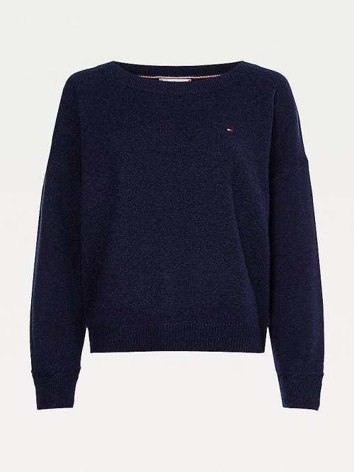 Tommy Hilfiger Pure Wool Round Neck Jumper Kazak Kadın Mavi | TH182XFM