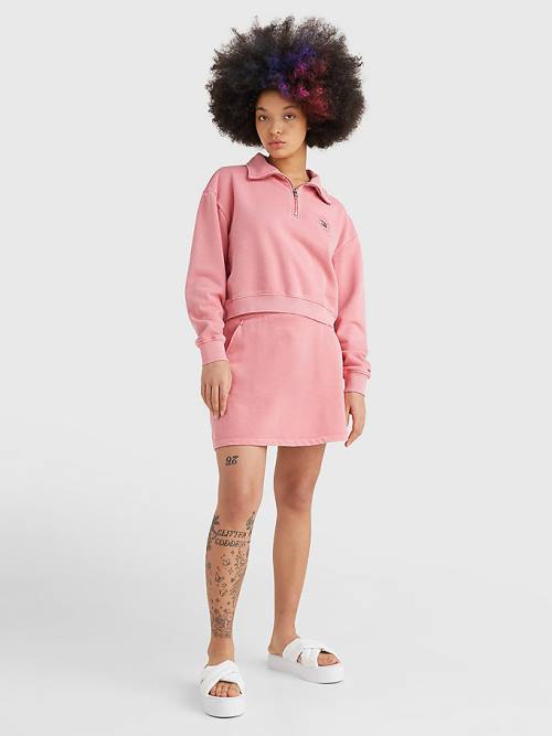 Tommy Hilfiger Quarter Zip Relaxed Fit Sweatshirt Kadın Pembe | TH129PHY