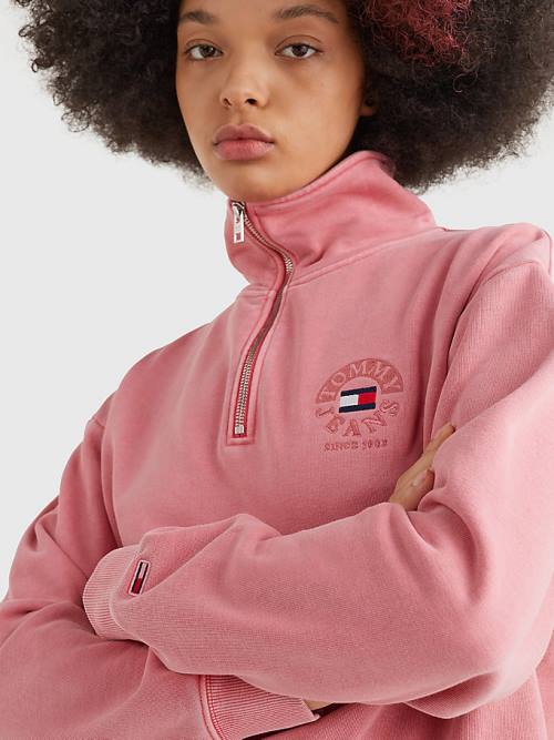 Tommy Hilfiger Quarter Zip Relaxed Fit Sweatshirt Kadın Pembe | TH129PHY