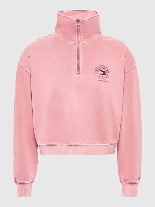 Tommy Hilfiger Quarter Zip Relaxed Fit Sweatshirt Kadın Pembe | TH129PHY