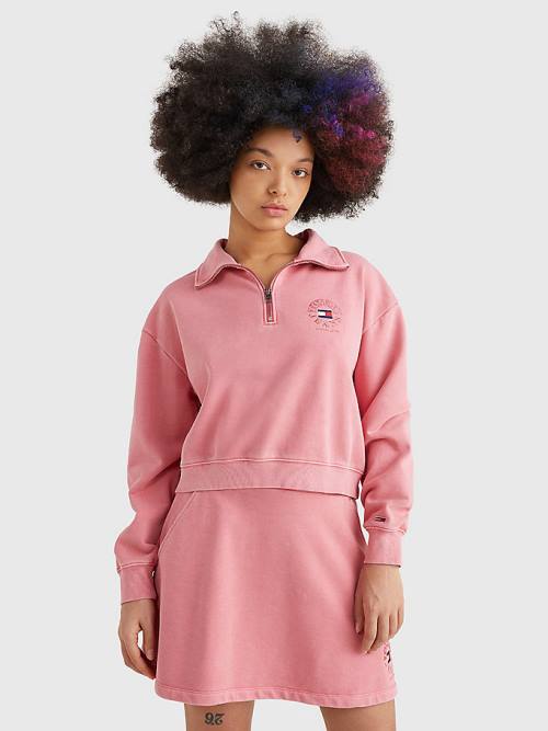 Tommy Hilfiger Quarter Zip Relaxed Fit Sweatshirt Kadın Pembe | TH129PHY