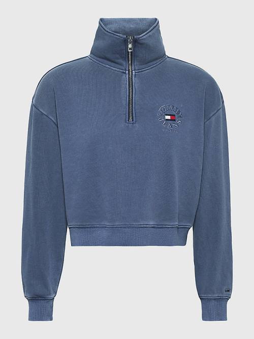 Tommy Hilfiger Quarter Zip Relaxed Fit Sweatshirt Kadın Mavi | TH978SKD