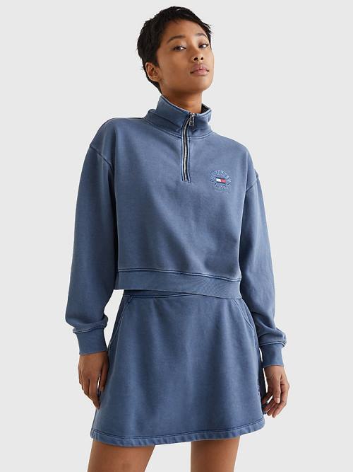 Tommy Hilfiger Quarter Zip Relaxed Fit Sweatshirt Kadın Mavi | TH978SKD