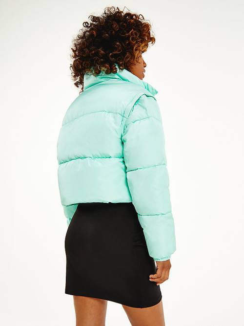 Tommy Hilfiger Recycled Convertible Cropped Vest Puffer Ceket Kadın Yeşil | TH397FUR