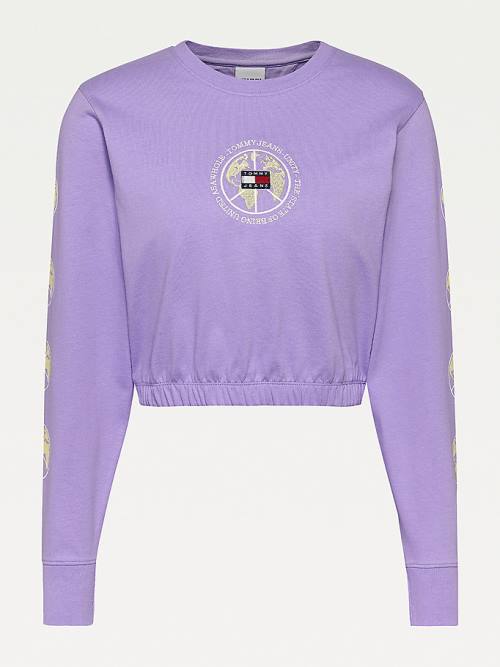 Tommy Hilfiger Recycled Cropped Fit Long Sleeve Tişört Kadın Mor | TH107RBQ