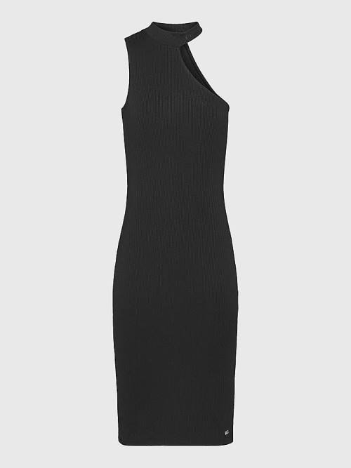 Tommy Hilfiger Recycled Cutout Ribbed Bodycon Elbise Kadın Siyah | TH549TFK