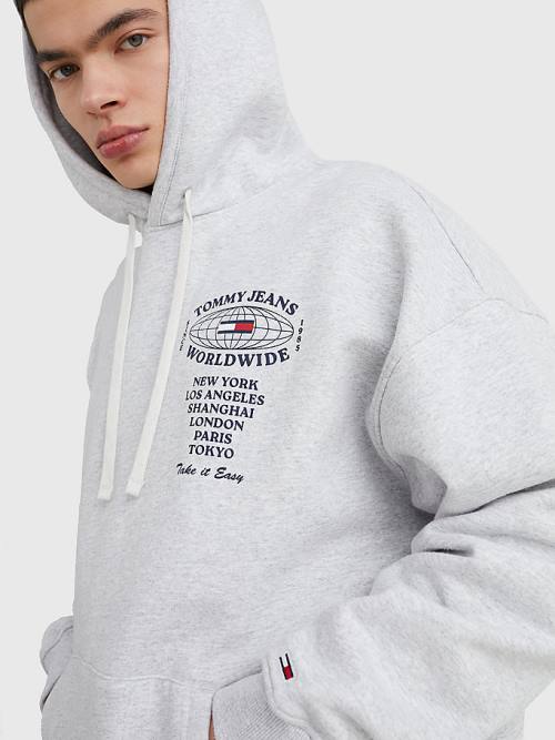 Tommy Hilfiger Recycled Logo Kapüşonlu Sweatshirt Erkek Gri | TH640MCY