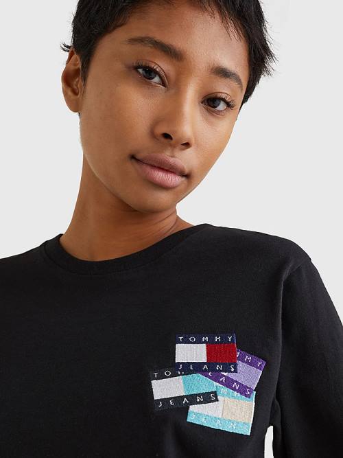 Tommy Hilfiger Recycled Long Sleeve Badge Tişört Kadın Siyah | TH075ZDF