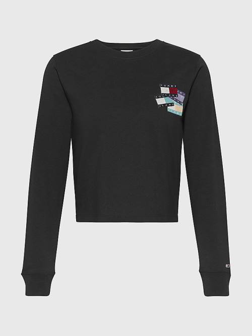 Tommy Hilfiger Recycled Long Sleeve Badge Tişört Kadın Siyah | TH075ZDF