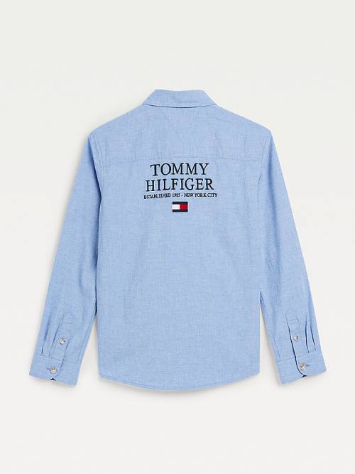 Tommy Hilfiger Recycled Pamuklu Chambray Back Logo Gömlek Erkek Çocuk Mavi | TH468MQI