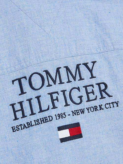 Tommy Hilfiger Recycled Pamuklu Chambray Back Logo Gömlek Erkek Çocuk Mavi | TH468MQI