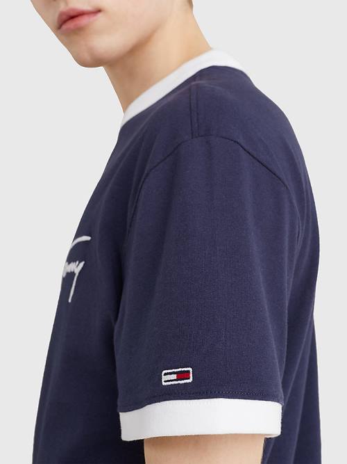 Tommy Hilfiger Recycled Pamuklu Signature Logo Tişört Erkek Mavi | TH489CZF