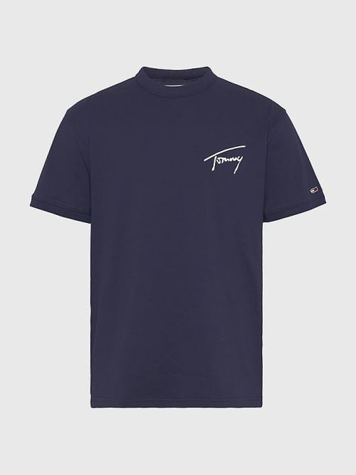 Tommy Hilfiger Recycled Pamuklu Signature Logo Tişört Erkek Mavi | TH489CZF