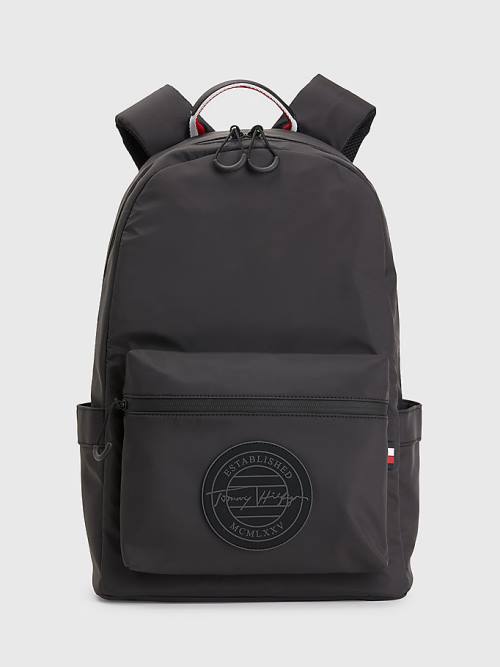 Tommy Hilfiger Recycled Polyester Signature Logo Backpack Çanta Erkek Siyah | TH653MZC