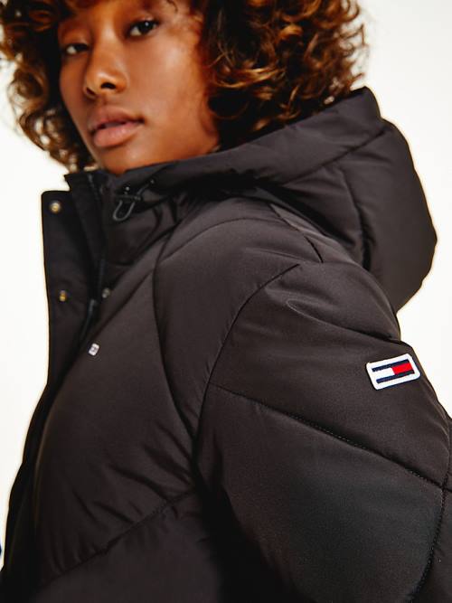 Tommy Hilfiger Recycled Quilted Down Belted Puffer Ceket Kadın Siyah | TH257WMV