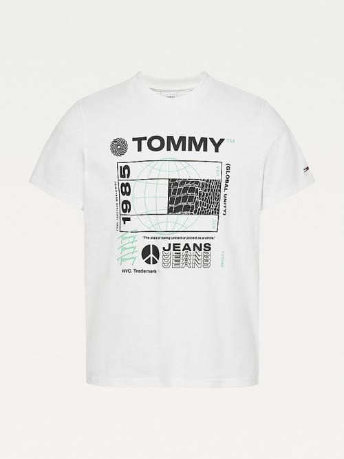 Tommy Hilfiger Recycled Reptile Print Flag Tişört Erkek Beyaz | TH683BTF