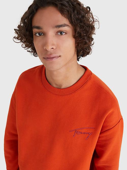 Tommy Hilfiger Recycled Signature Logo Relaxed Sweatshirt Erkek Kırmızı | TH170VWY